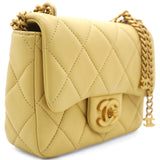 Lambskin Enamel Quilted Pending CC Mini Square Flap Yellow