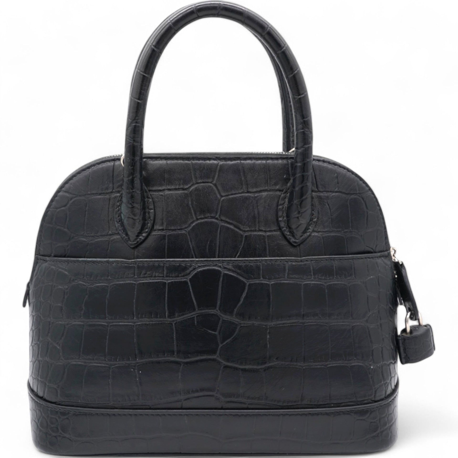 Logo Crocodile Embossed S Ville Top Handle Bag Black White