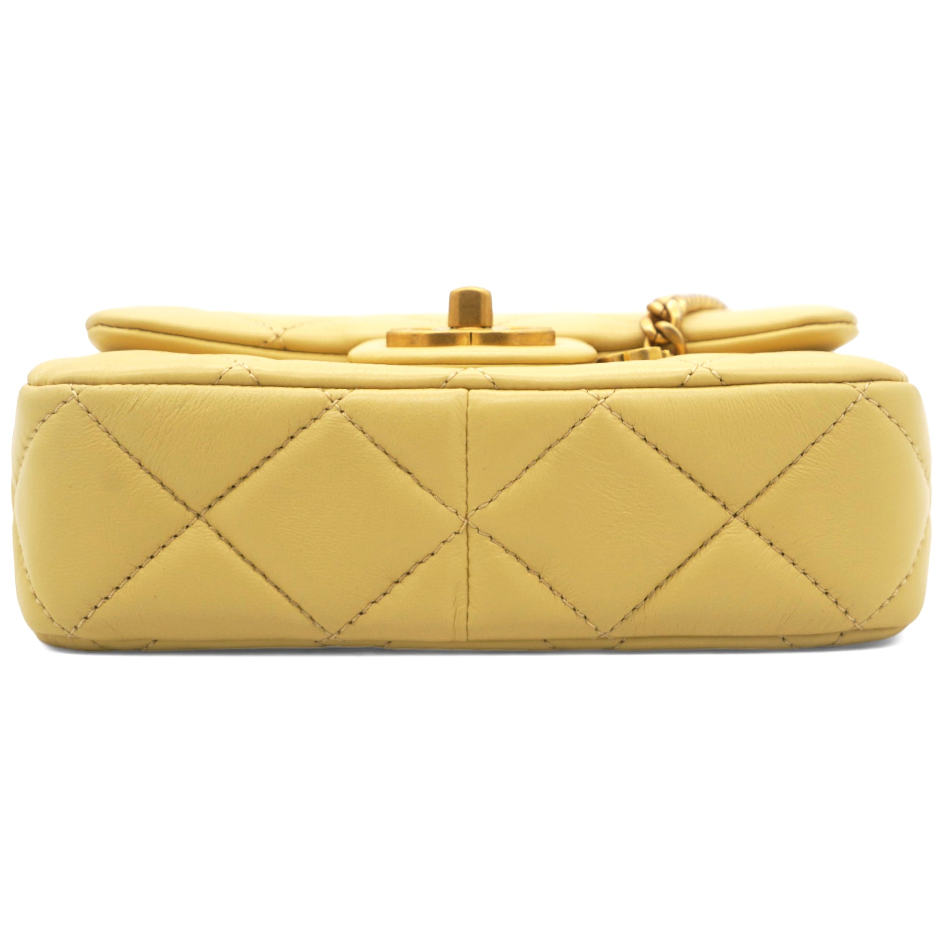 Lambskin Enamel Quilted Pending CC Mini Square Flap Yellow