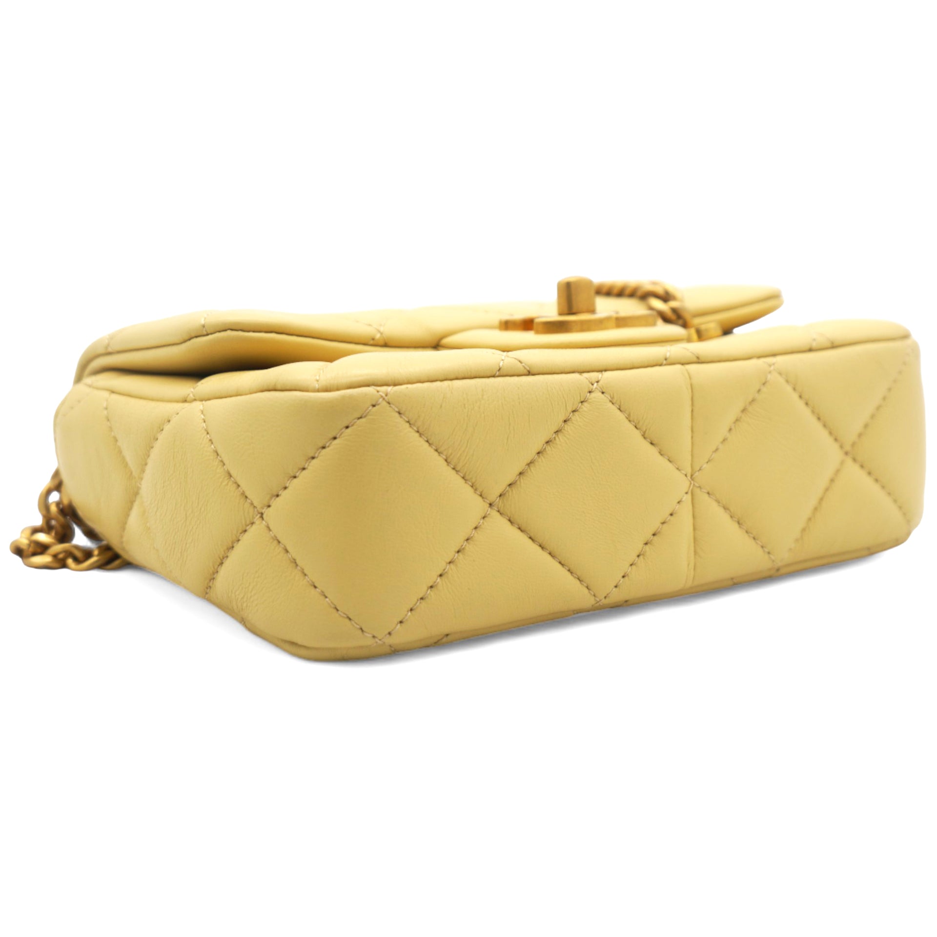 Lambskin Enamel Quilted Pending CC Mini Square Flap Yellow