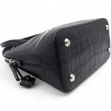 Logo Crocodile Embossed S Ville Top Handle Bag Black White