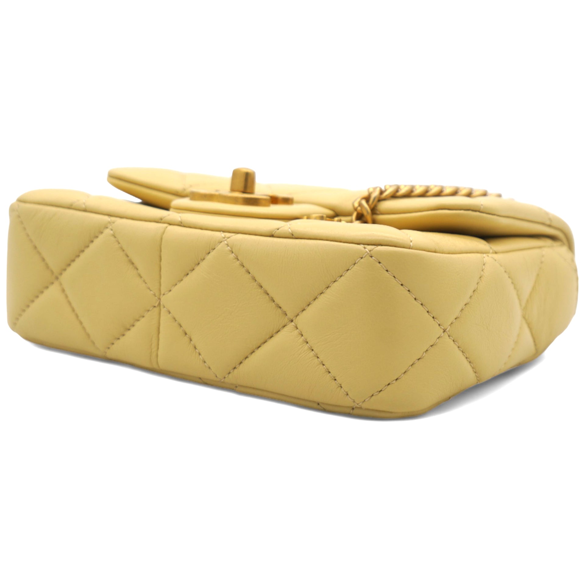 Lambskin Enamel Quilted Pending CC Mini Square Flap Yellow