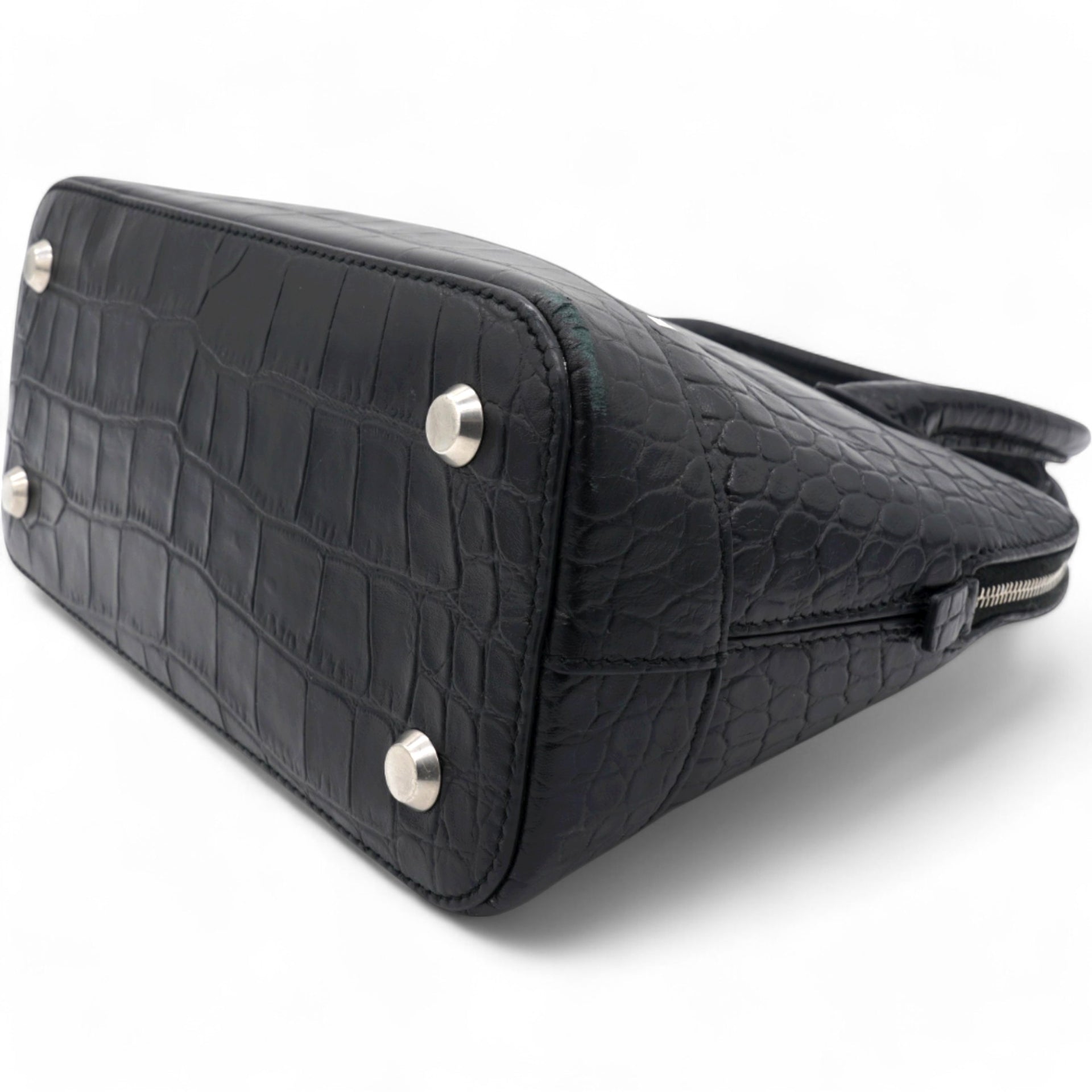 Logo Crocodile Embossed S Ville Top Handle Bag Black White