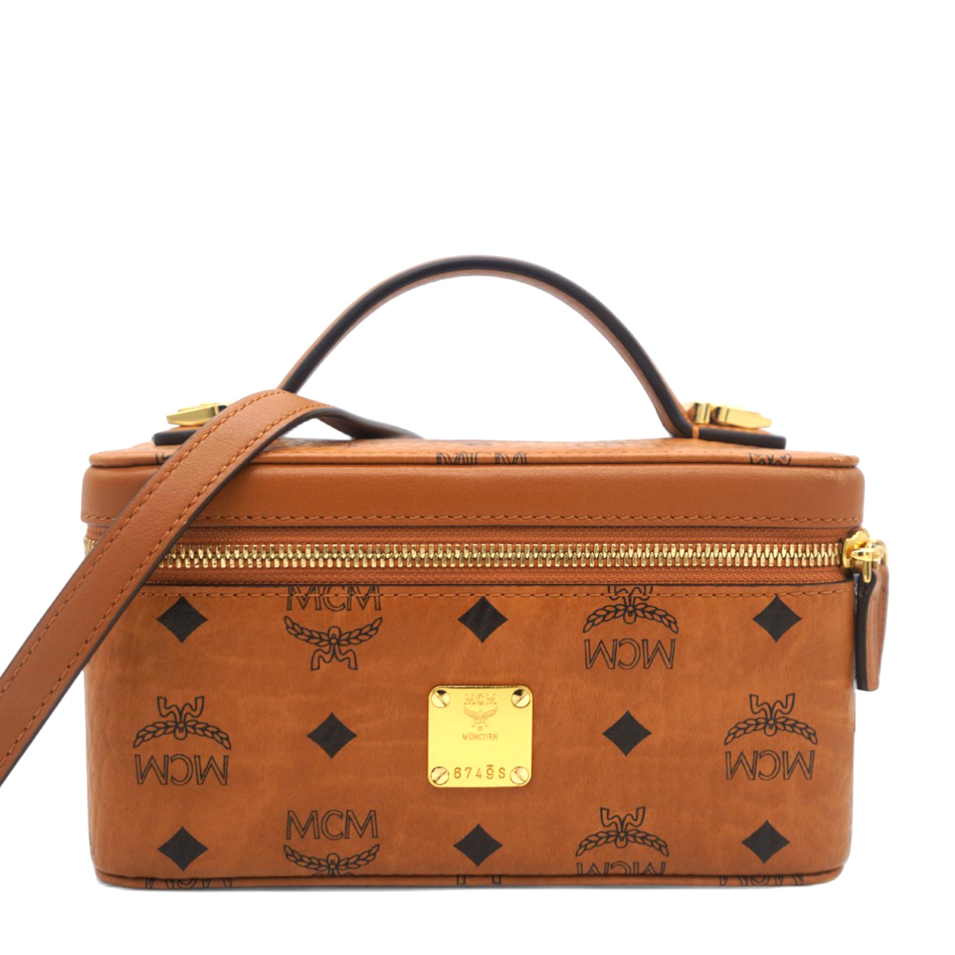 Vanity Case Crossbody Bag In Visetos With Gold Hardware Cognac