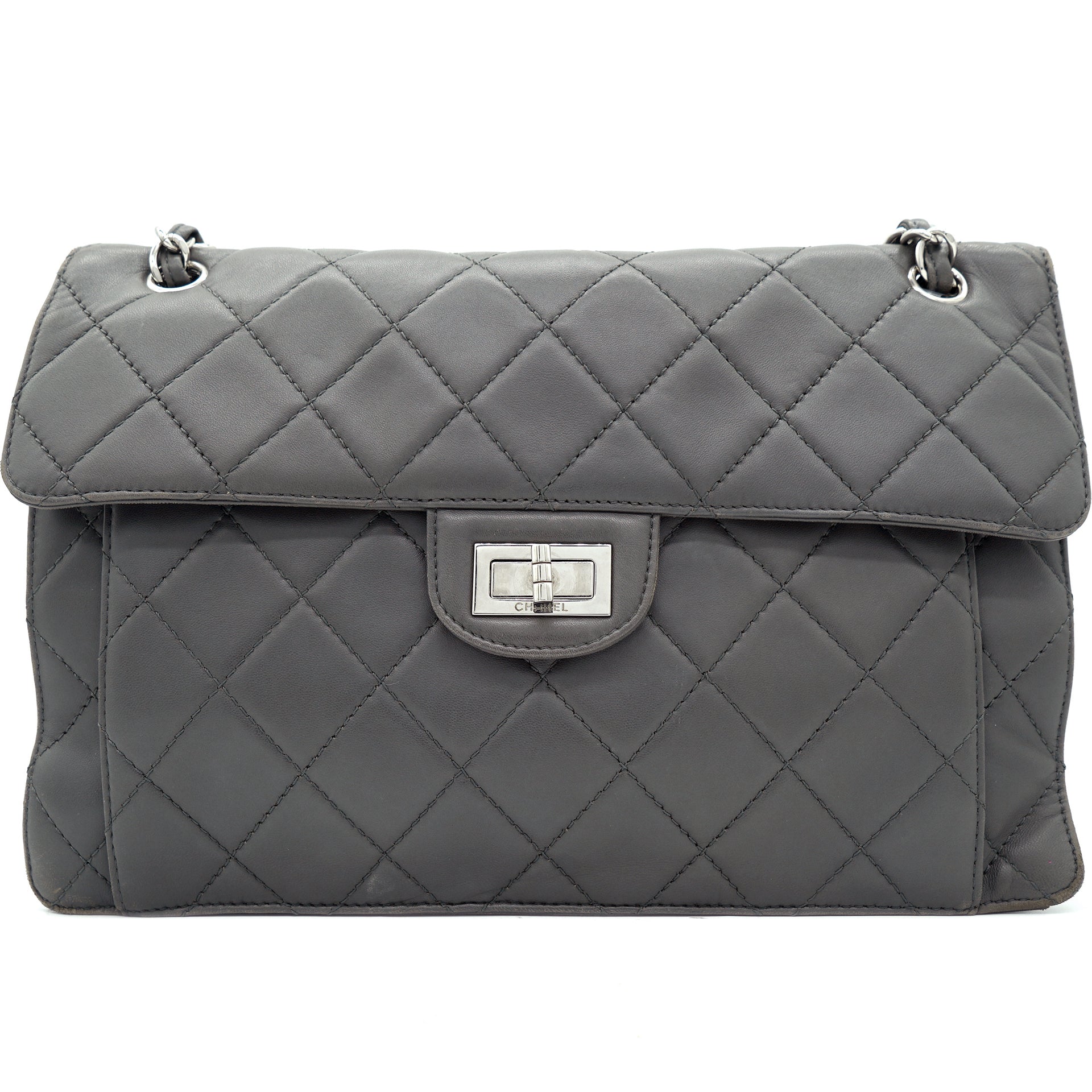 Graphite Grey Quilted Leather Mademoiselle 3 Flap Bag