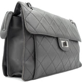 Graphite Grey Quilted Leather Mademoiselle 3 Flap Bag