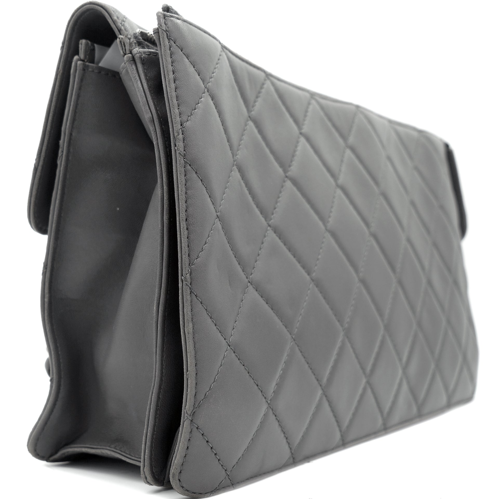 Graphite Grey Quilted Leather Mademoiselle 3 Flap Bag