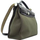 Khaki Canvas and Leather Herbag Zip 31 Bag