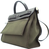 Khaki Canvas and Leather Herbag Zip 31 Bag