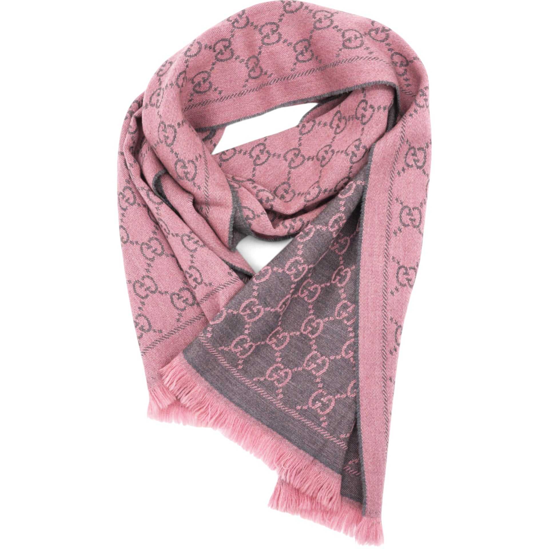 Wool Jacquard GG Monogram Sten Fringe Scarf Graphite