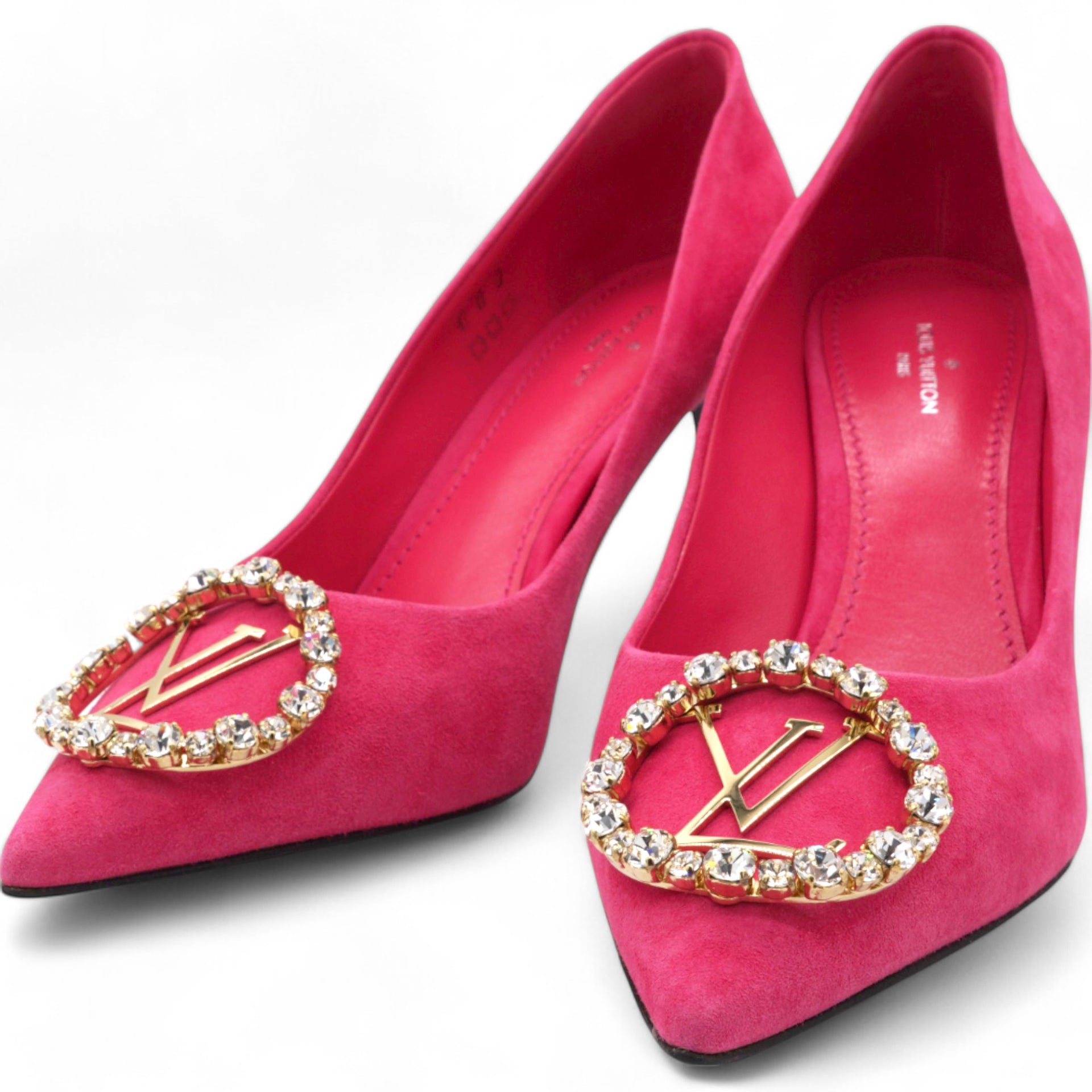 Suede Baby Goat Swarovski Crystal Madeleine Pumps Pink Size 38