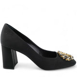 Black Satin Crystal Embellished Madeleine Pumps Size 38