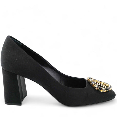 Black Satin Crystal Embellished Madeleine Pumps Size 38