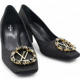 Black Satin Crystal Embellished Madeleine Pumps Size 38