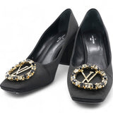 Black Satin Crystal Embellished Madeleine Pumps Size 38