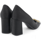 Black Satin Crystal Embellished Madeleine Pumps Size 38