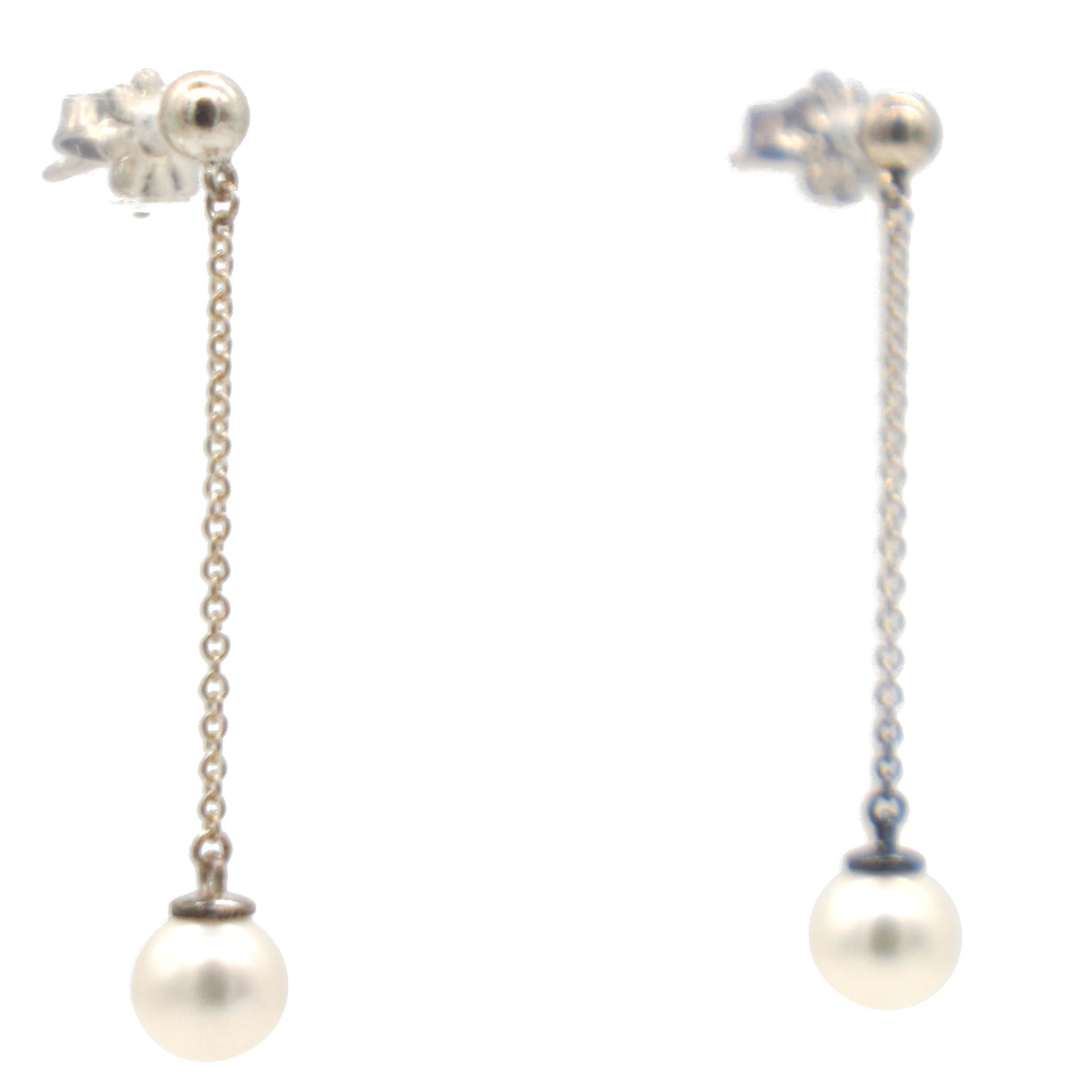 Ziegfeld Collection Cultured Pearl Silver Drop Earrings