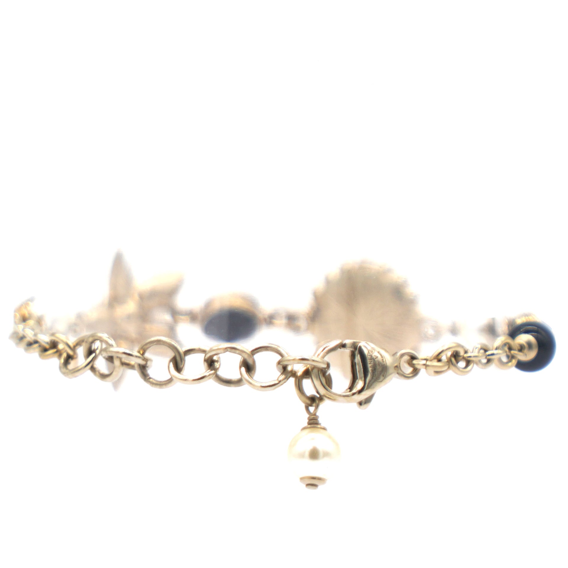 Gold Pearl & Crystal CC Flower Charm Bracelet