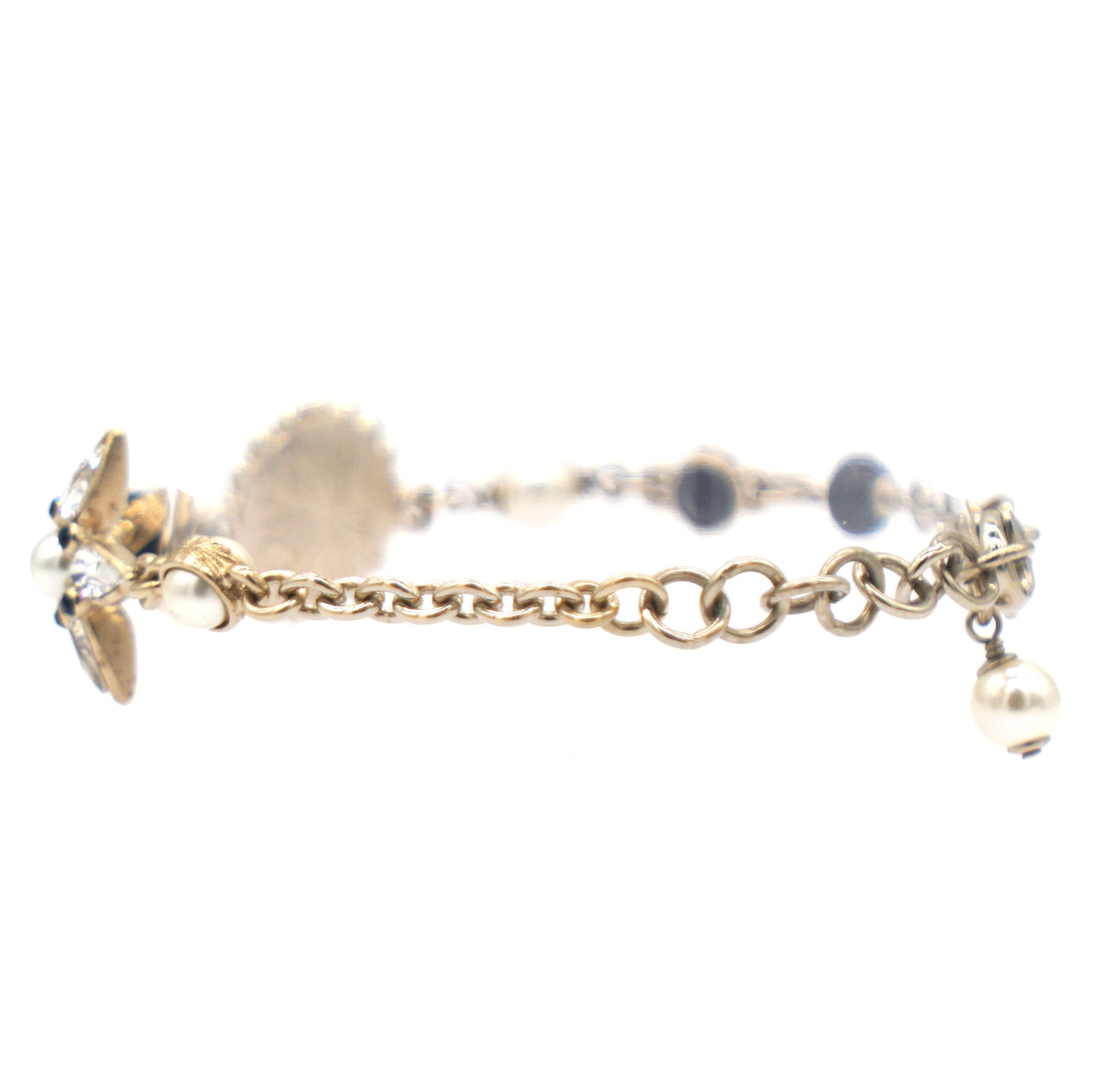 Gold Pearl & Crystal CC Flower Charm Bracelet