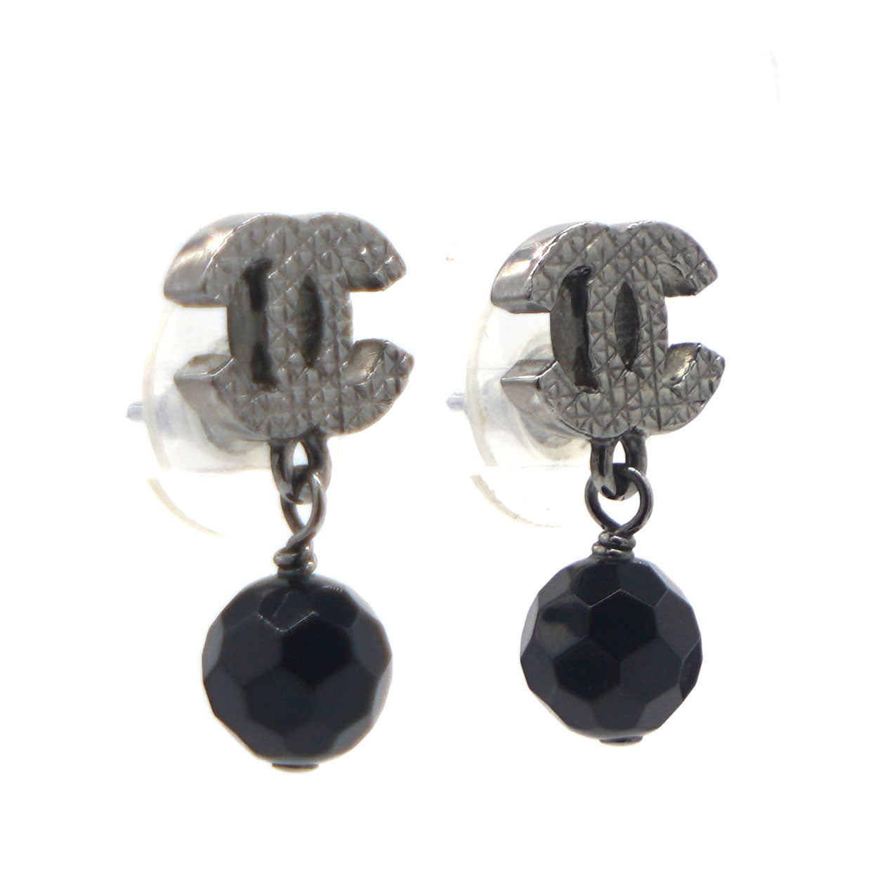 Ruthenium Bead CC Drop Earrings Black