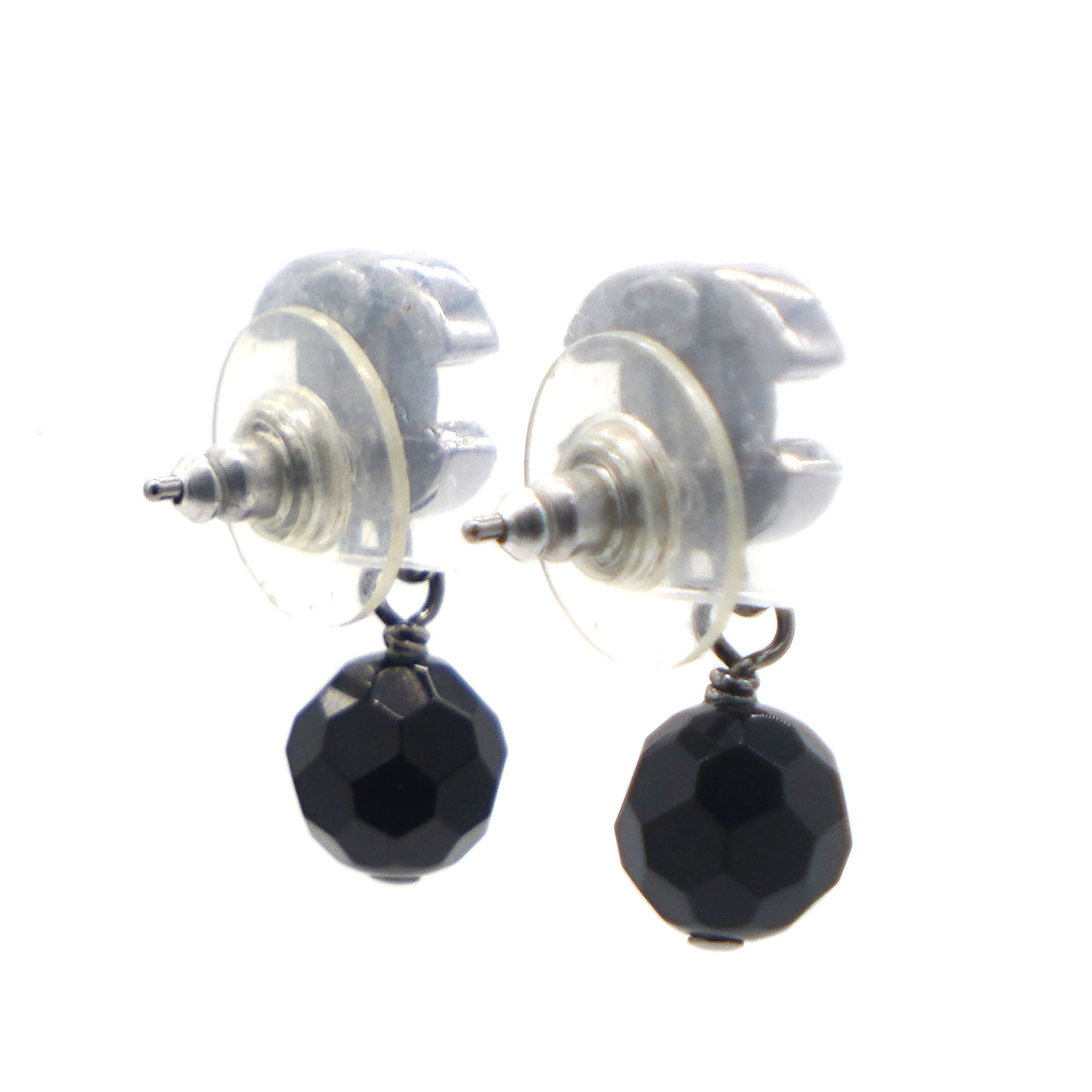 Ruthenium Bead CC Drop Earrings Black