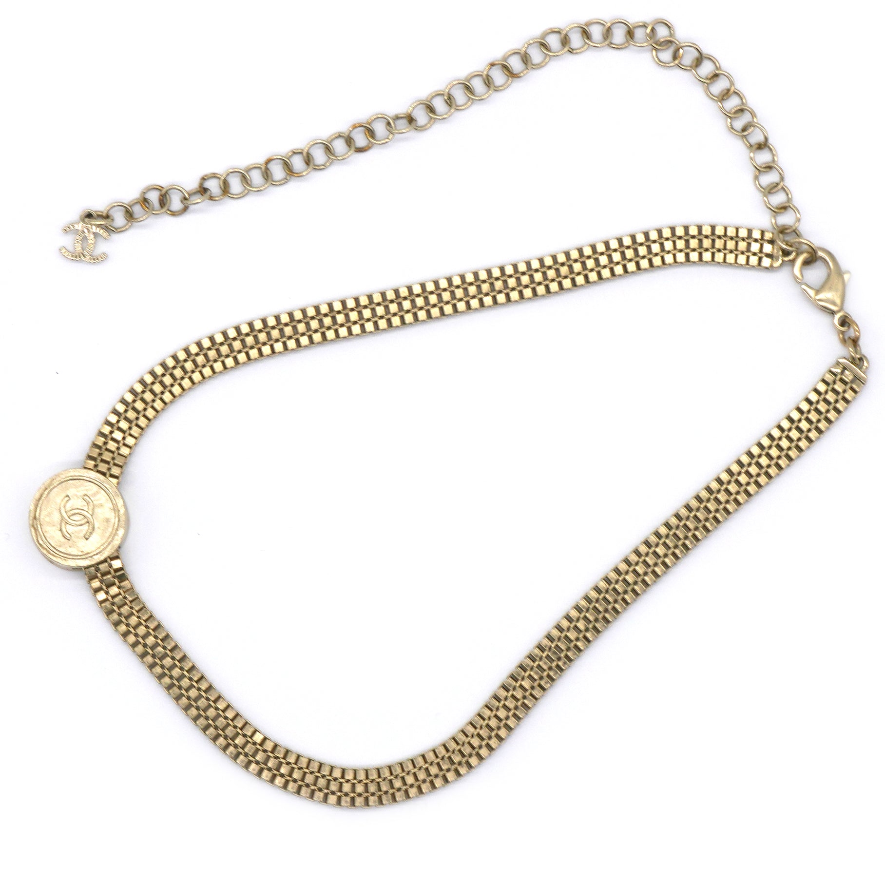 Metal Chain Link CC Medallion Choker Necklace Gold