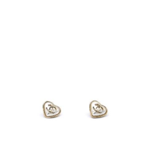 Chanel Pearl CC Heart Earrings Gold