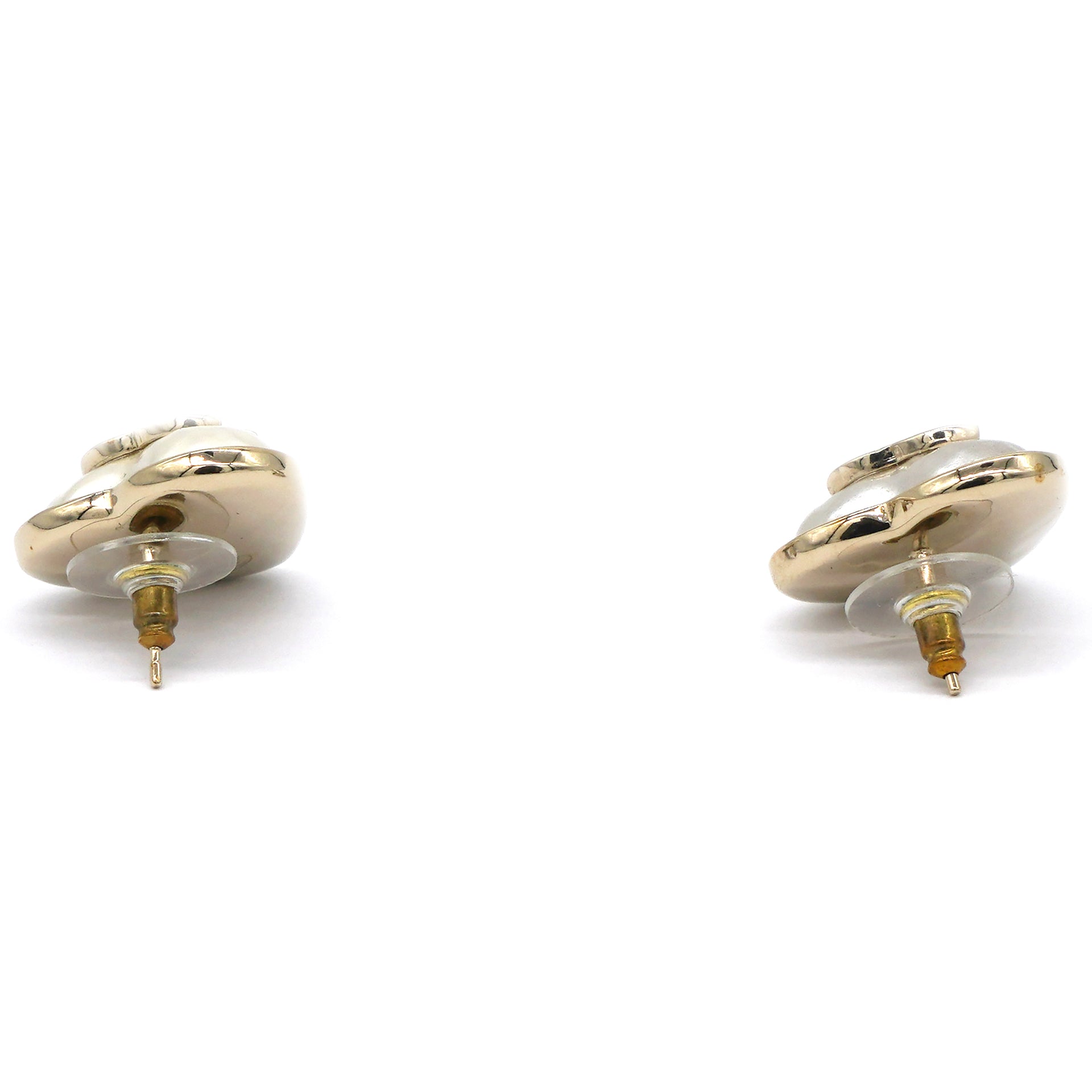 Chanel Pearl CC Heart Earrings Gold