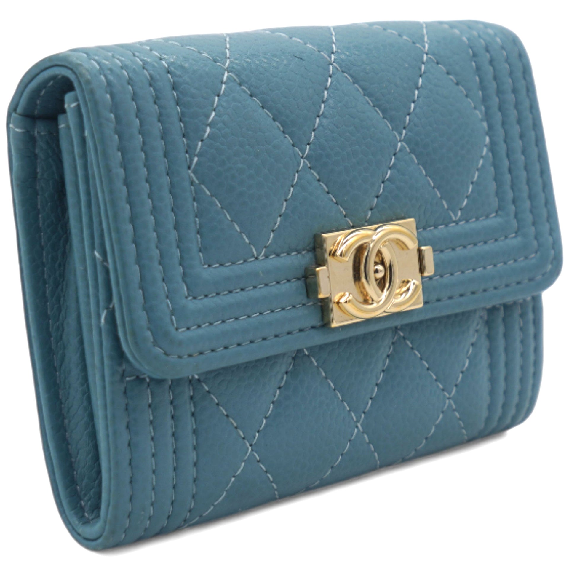 Caviar Quilted Small Boy Flap Wallet Light Blue