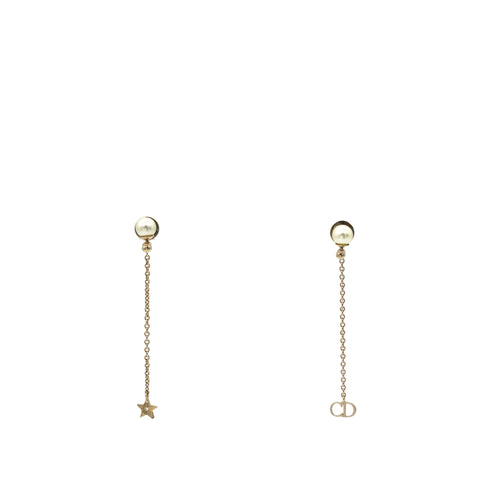 Dior Pearl La Petite Tribale Dangle Chain Earrings Gold