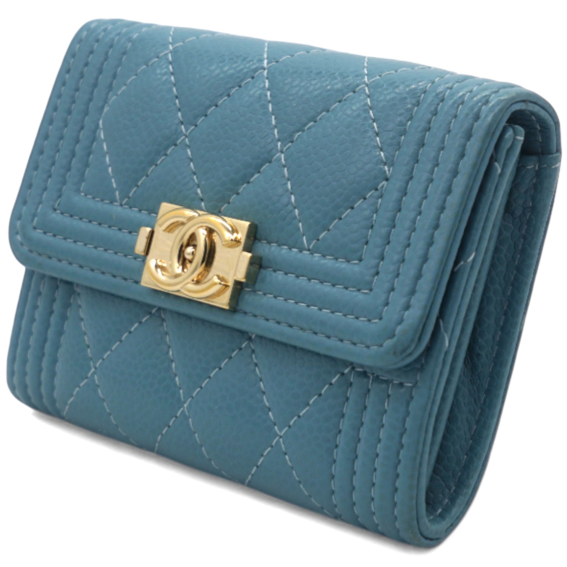 Caviar Quilted Small Boy Flap Wallet Light Blue