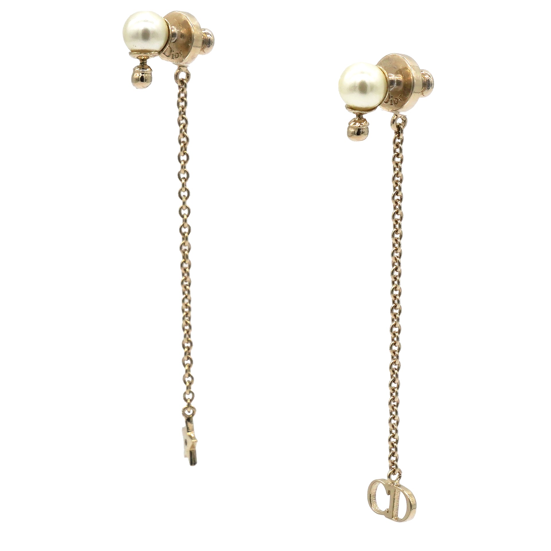 Dior Pearl La Petite Tribale Dangle Chain Earrings Gold