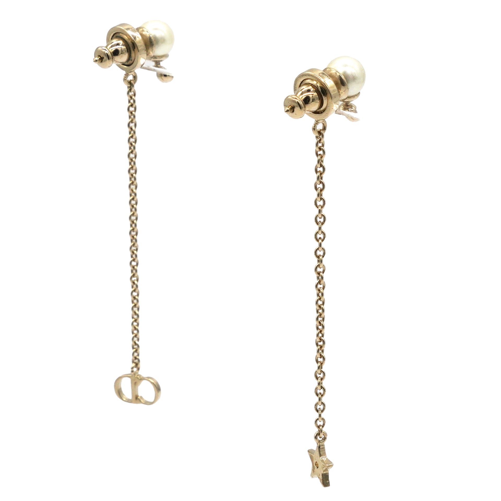 Dior Pearl La Petite Tribale Dangle Chain Earrings Gold