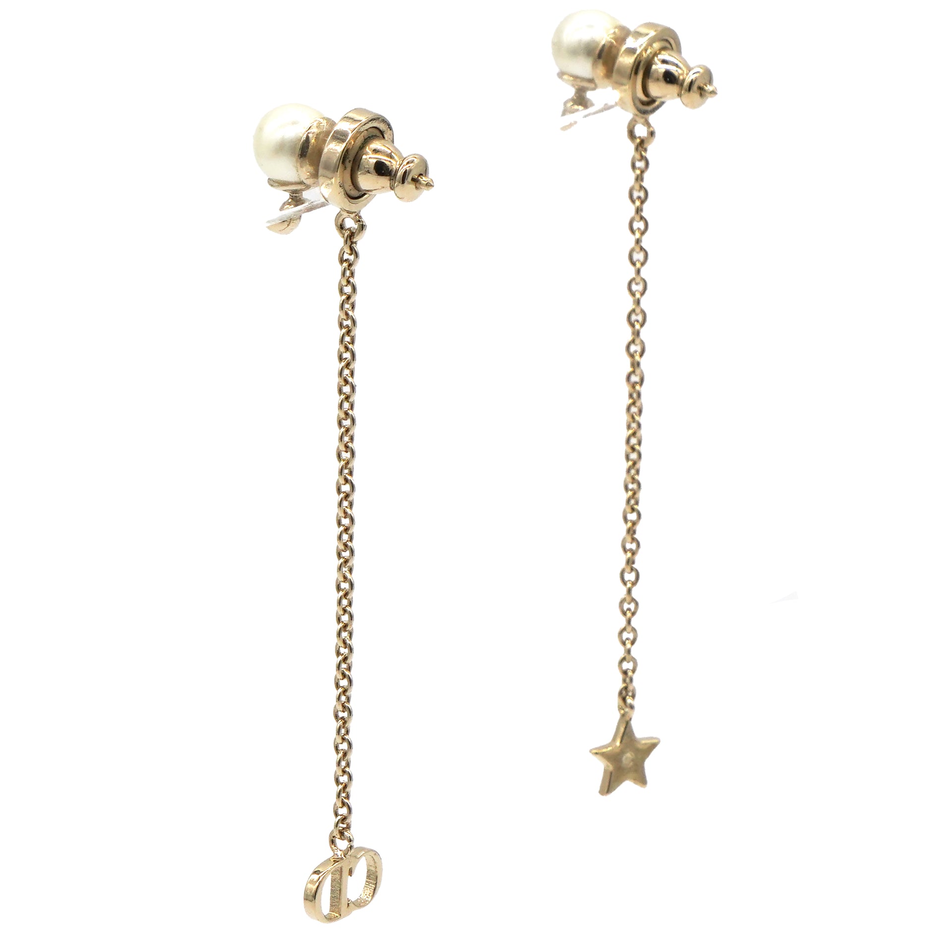 Dior Pearl La Petite Tribale Dangle Chain Earrings Gold