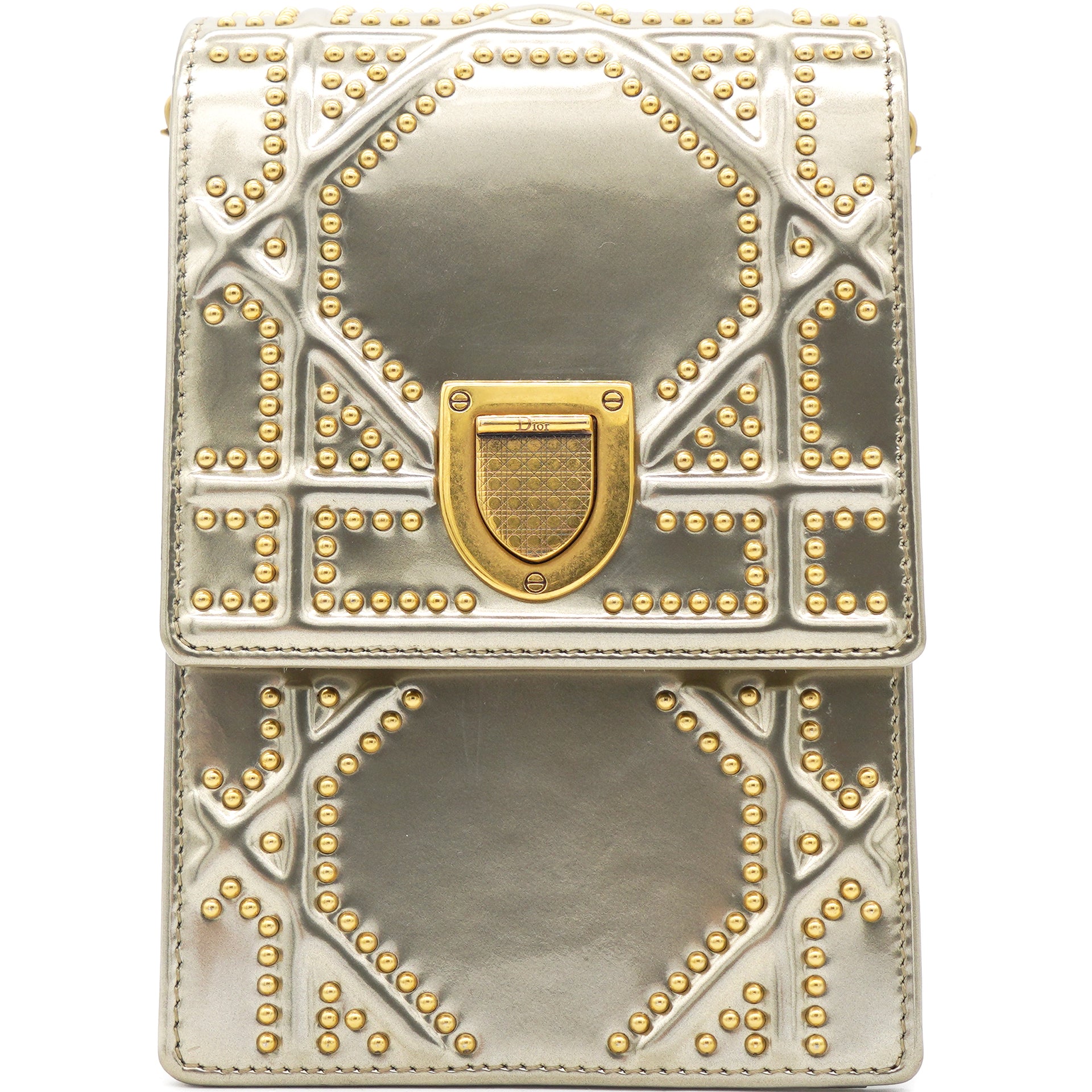 CHRISTIAN DIOR Metallic Brushed Calfskin Diorama Flap Bag Gold