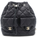 Lambskin Quilted Drawstring Backpack Black