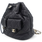 Lambskin Quilted Drawstring Backpack Black