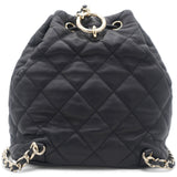 Lambskin Quilted Drawstring Backpack Black