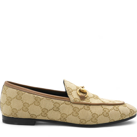 Canvas GG Monogram Horsebit Womens Jordaan Loafers Beige Ruggine Rust Size 36