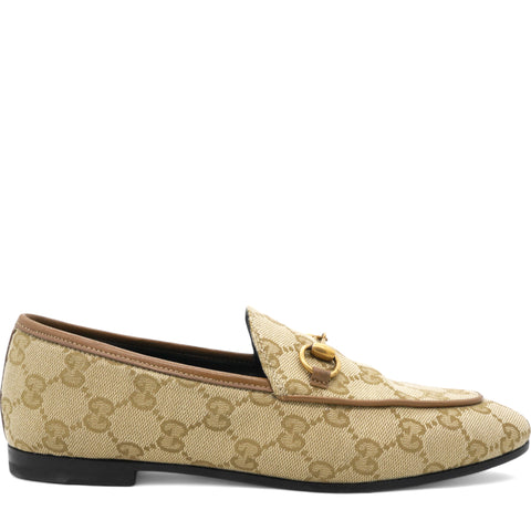 Canvas GG Monogram Horsebit Womens Jordaan Loafers Beige Ruggine Rust Size 36