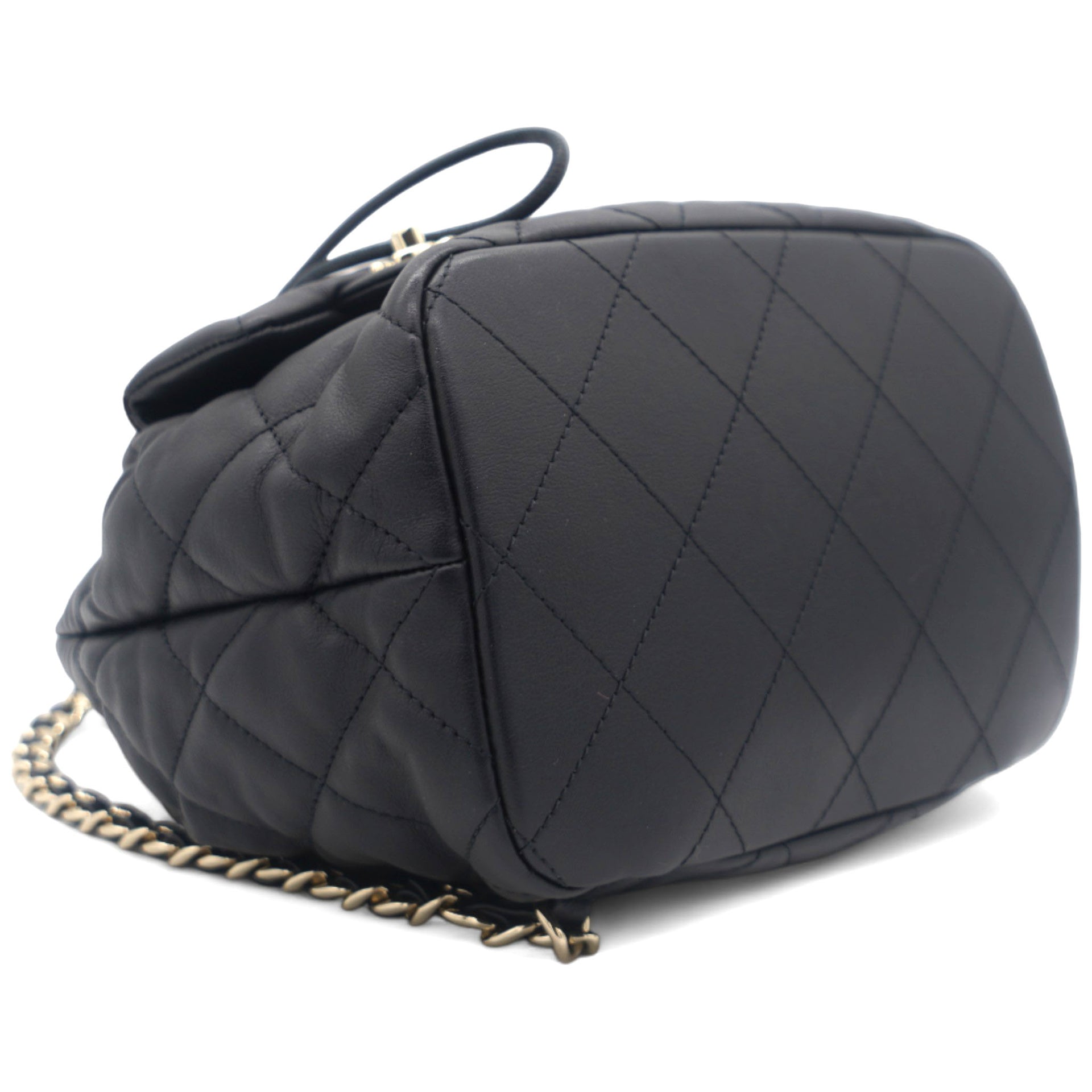 Lambskin Quilted Drawstring Backpack Black