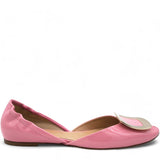 Pink Patent Leather Buckle Detail Square Ballet Flats Size37