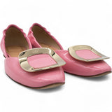 Pink Patent Leather Buckle Detail Square Ballet Flats Size37