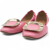 Pink Patent Leather Buckle Detail Square Ballet Flats Size37