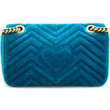 Velvet Matelasse Small GG Marmont Shoulder Bag Pavone Cyan