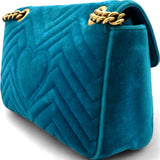 Velvet Matelasse Small GG Marmont Shoulder Bag Pavone Cyan