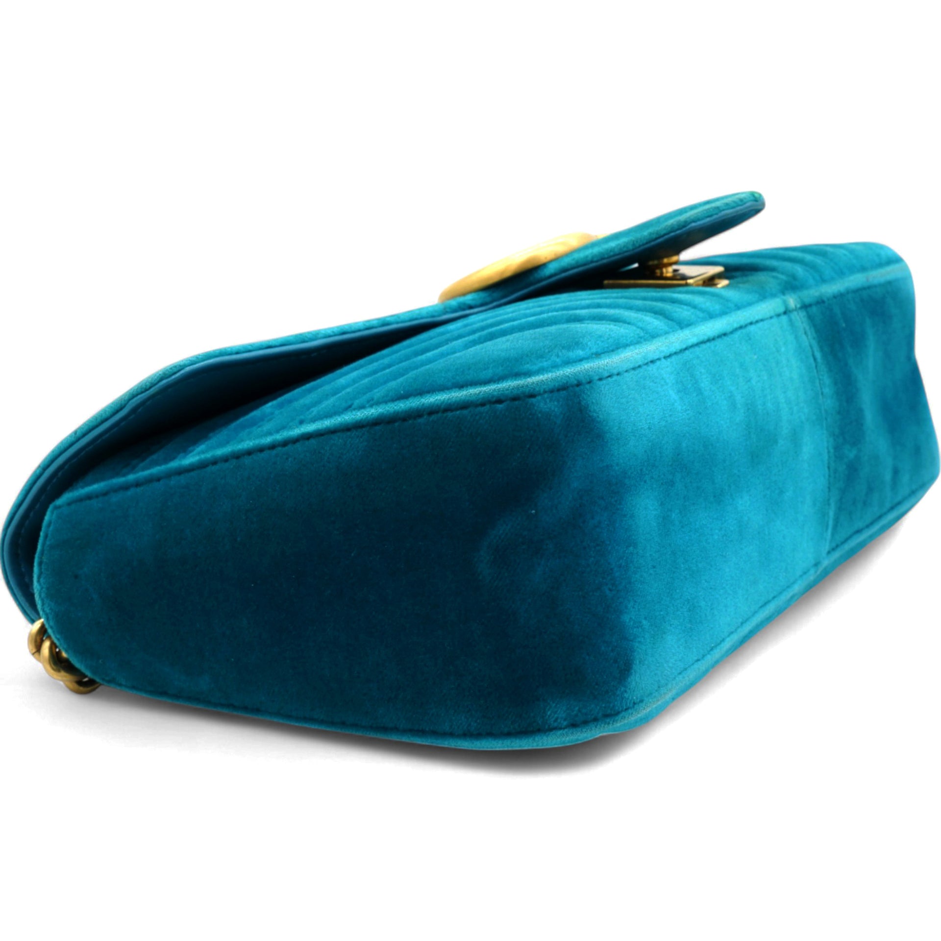 Velvet Matelasse Small GG Marmont Shoulder Bag Pavone Cyan