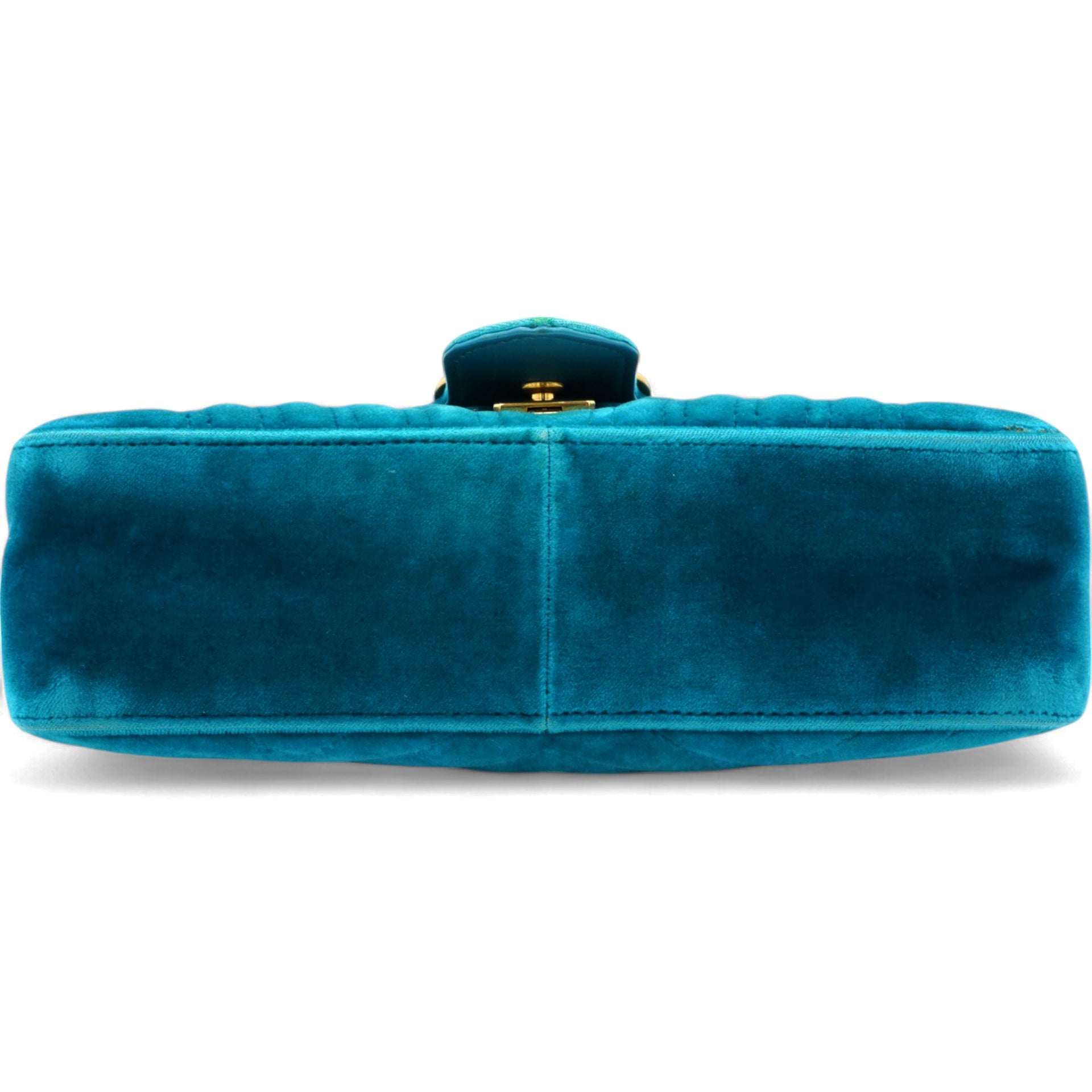 Velvet Matelasse Small GG Marmont Shoulder Bag Pavone Cyan