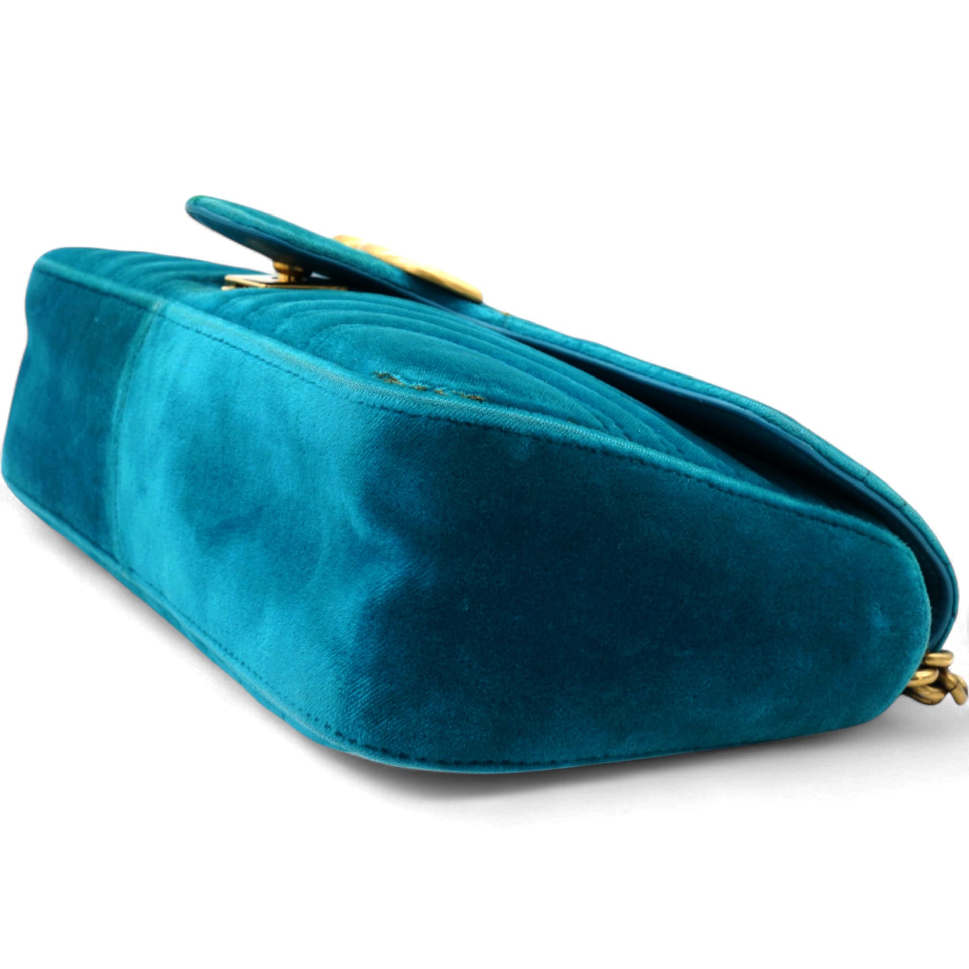 Velvet Matelasse Small GG Marmont Shoulder Bag Pavone Cyan