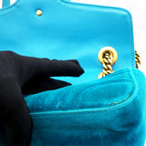 Velvet Matelasse Small GG Marmont Shoulder Bag Pavone Cyan